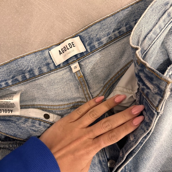 Agolde Blue Straight Leg Jeans with Raw Hem - Picture 2 of 4